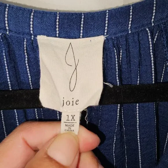 Joie Women's Blue Pin Striped Pullover Cotton Rayon Top Size 1X - Picture 6 of 8